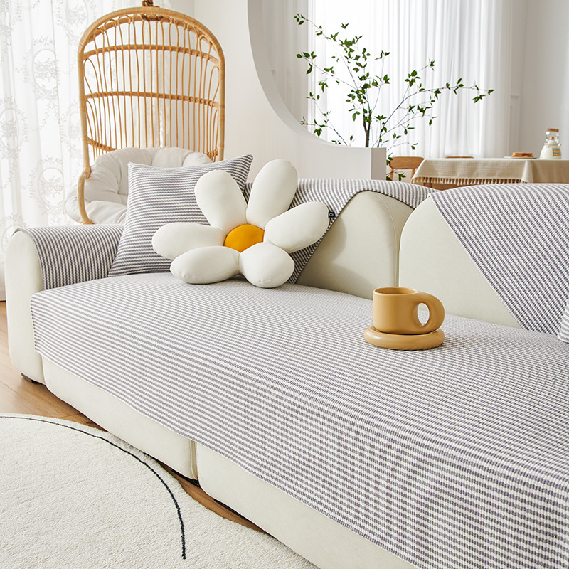 老粗布新款沙发垫棉麻四季条纹沙发罩简约现代棉线编织沙发坐垫巾详情2