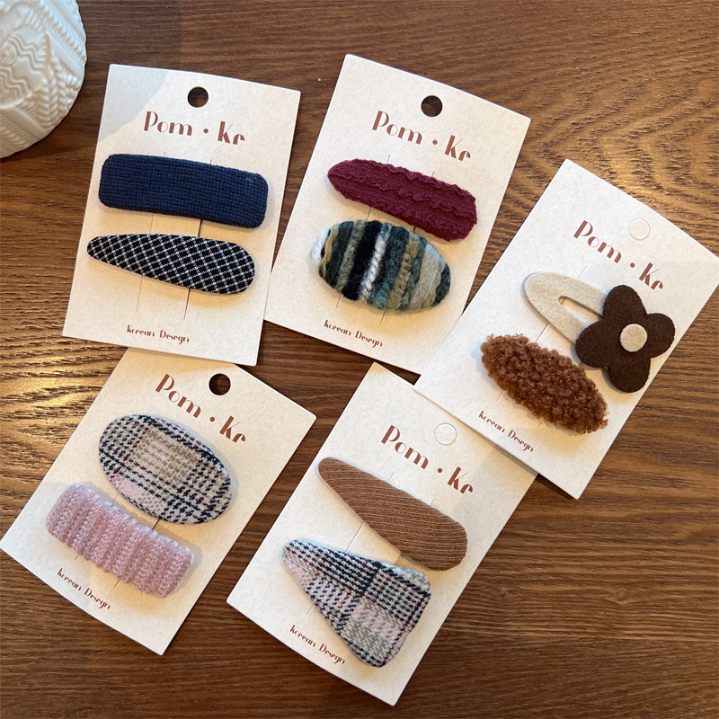 韩版小香风毛呢边夹少女百搭简约发夹女童可爱格子发卡碎发夹发饰详情4