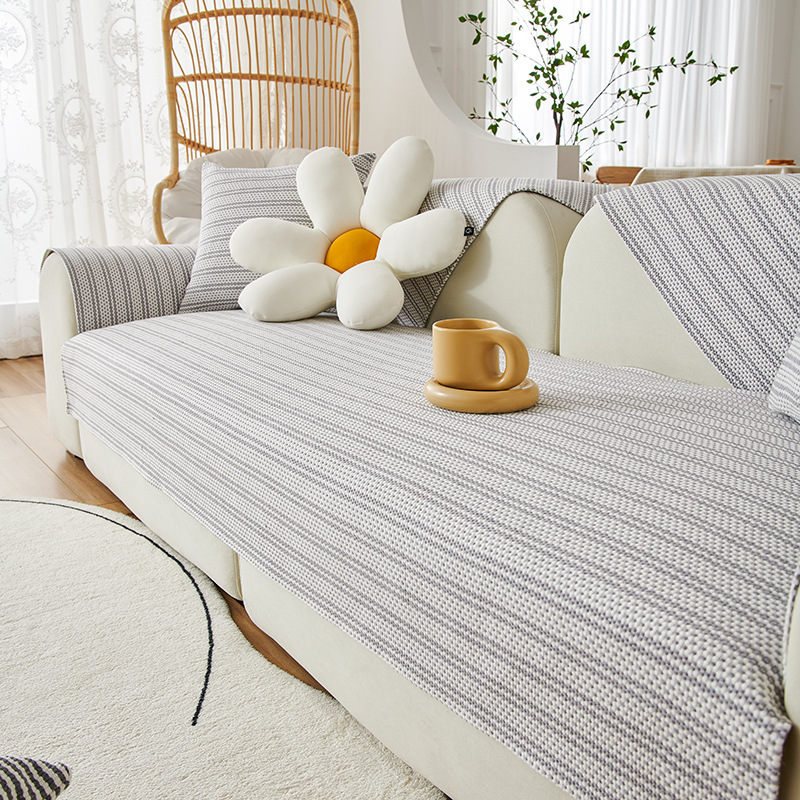 老粗布新款沙发垫棉麻四季条纹沙发罩简约现代棉线编织沙发坐垫巾详情10