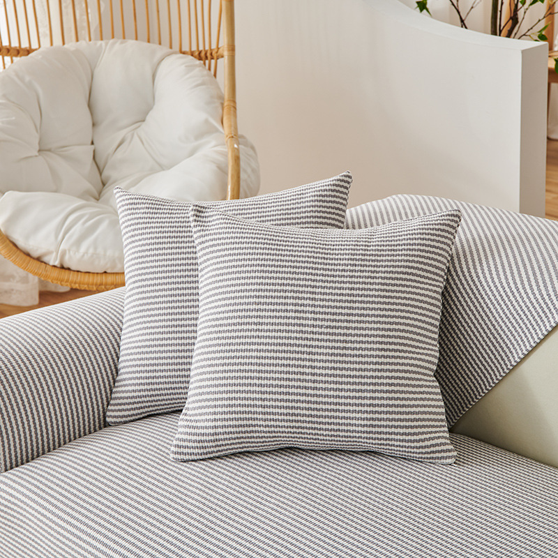 老粗布新款沙发垫棉麻四季条纹沙发罩简约现代棉线编织沙发坐垫巾详情4