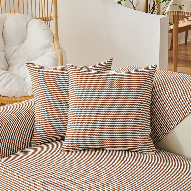 老粗布新款沙发垫棉麻四季条纹沙发罩简约现代棉线编织沙发坐垫巾详情8