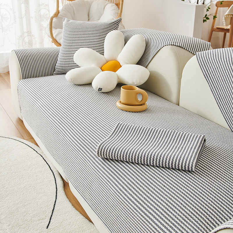 老粗布新款沙发垫棉麻四季条纹沙发罩简约现代棉线编织沙发坐垫巾详情14