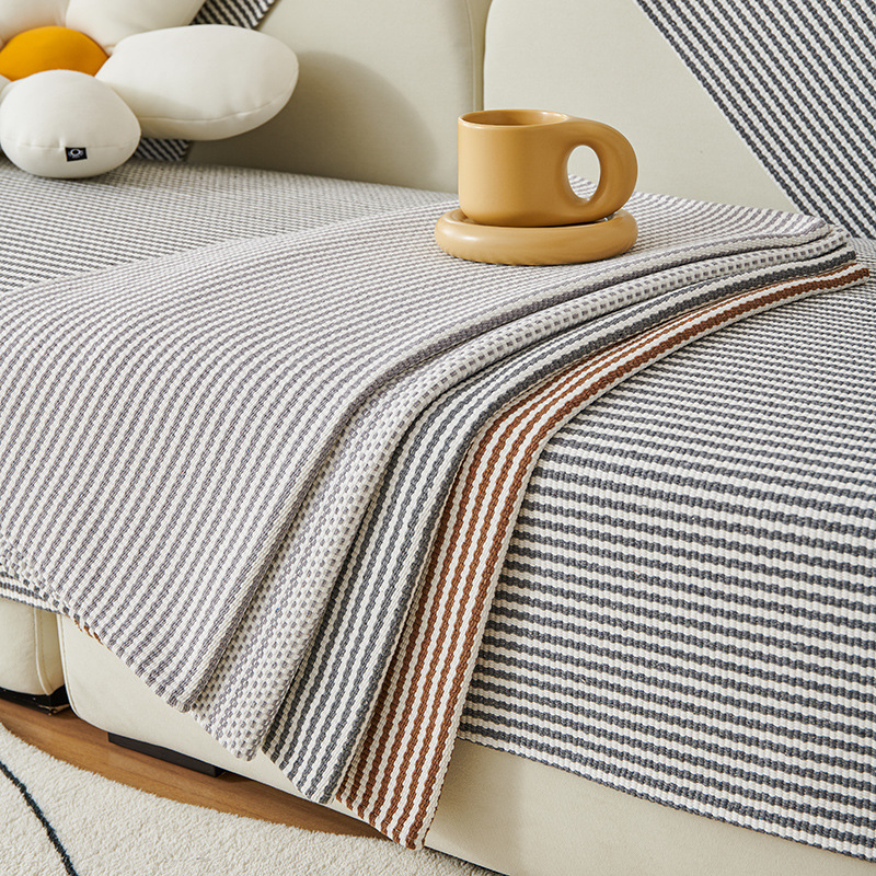 老粗布新款沙发垫棉麻四季条纹沙发罩简约现代棉线编织沙发坐垫巾详情16