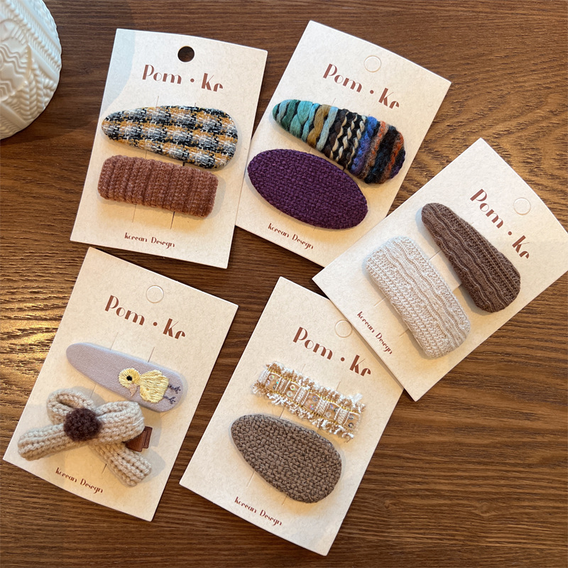 韩版小香风毛呢边夹少女百搭简约发夹女童可爱格子发卡碎发夹发饰详情5