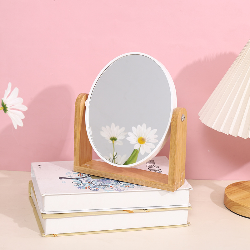 新款木质化妆镜高清360°可旋转双面美妆镜简约桌面摆台化妆镜详情3