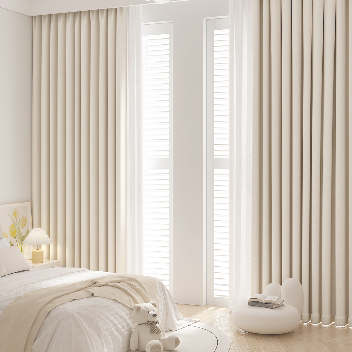 新款法式奶油风雪尼尔防晒隔热加厚窗帘遮光卧室客厅飘窗全屋详情24