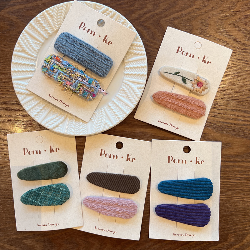 韩版小香风毛呢边夹少女百搭简约发夹女童可爱格子发卡碎发夹发饰详情3