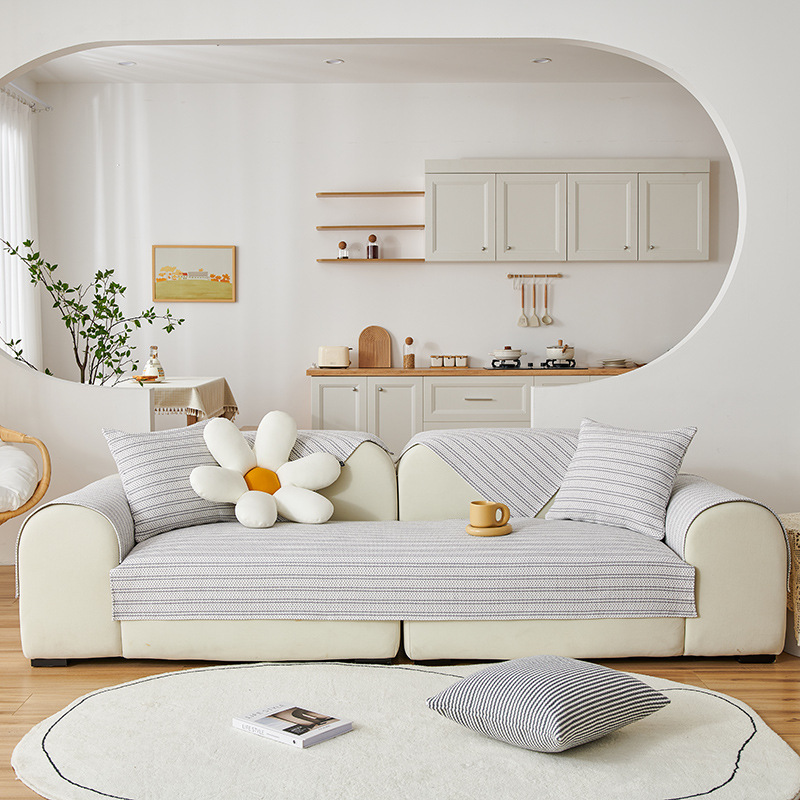 老粗布新款沙发垫棉麻四季条纹沙发罩简约现代棉线编织沙发坐垫巾详情9