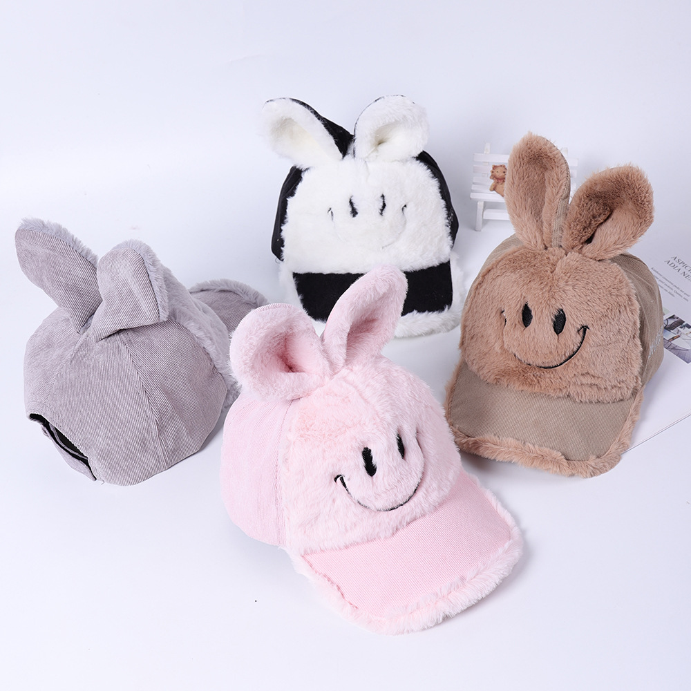 卡通兔耳朵笑脸儿童棒球帽秋季新款2-5岁宝宝韩版舒适保暖鸭舌帽详情图1