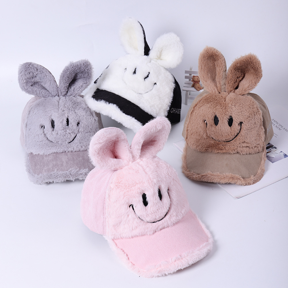 卡通兔耳朵笑脸儿童棒球帽秋季新款2-5岁宝宝韩版舒适保暖鸭舌帽详情图2