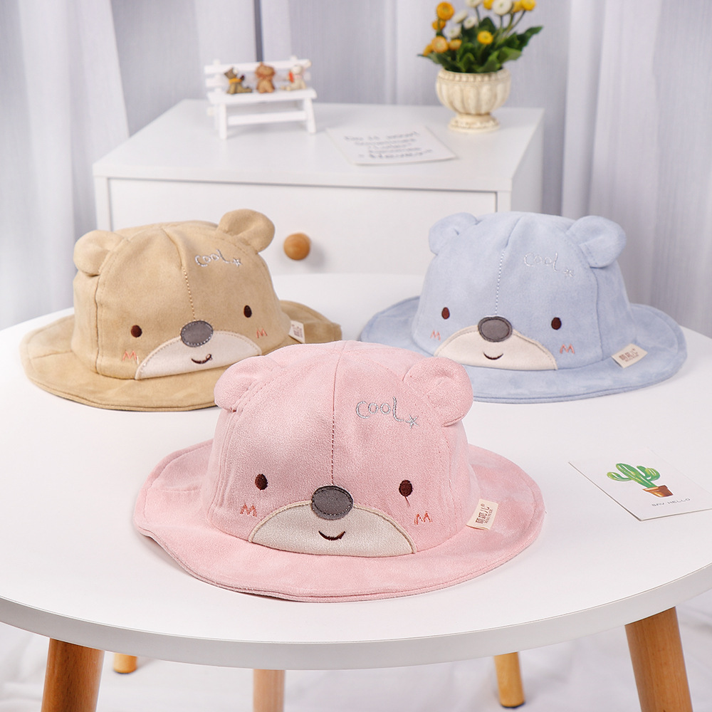 卡通小熊渔夫帽2019秋季新款字母拼色盆帽3-10月儿童帽子潮款批发详情图2