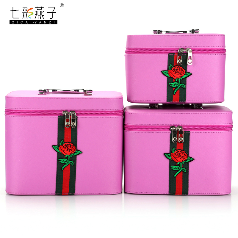 新款pu条纹花化妆箱 纯色套箱 厂家直销详情图1