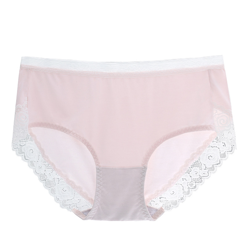 新款 简约纯色中腰棉档无痕女士内裤 性感蕾丝花边莫代尔内裤女详情图4