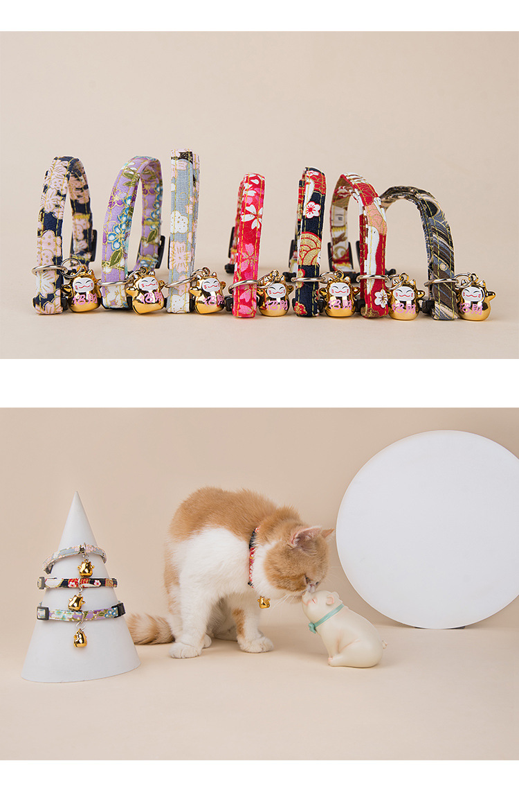 宠物用品宠物用品日式和风印花可调节喵咪项圈 新款宠物项圈脖圈带卡通铃铛可代发详情图11