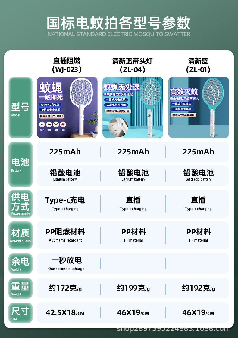 电蚊拍充电式强力家用锂电池二合一灭蚊折叠电蚊拍苍蝇拍一件代发详情3