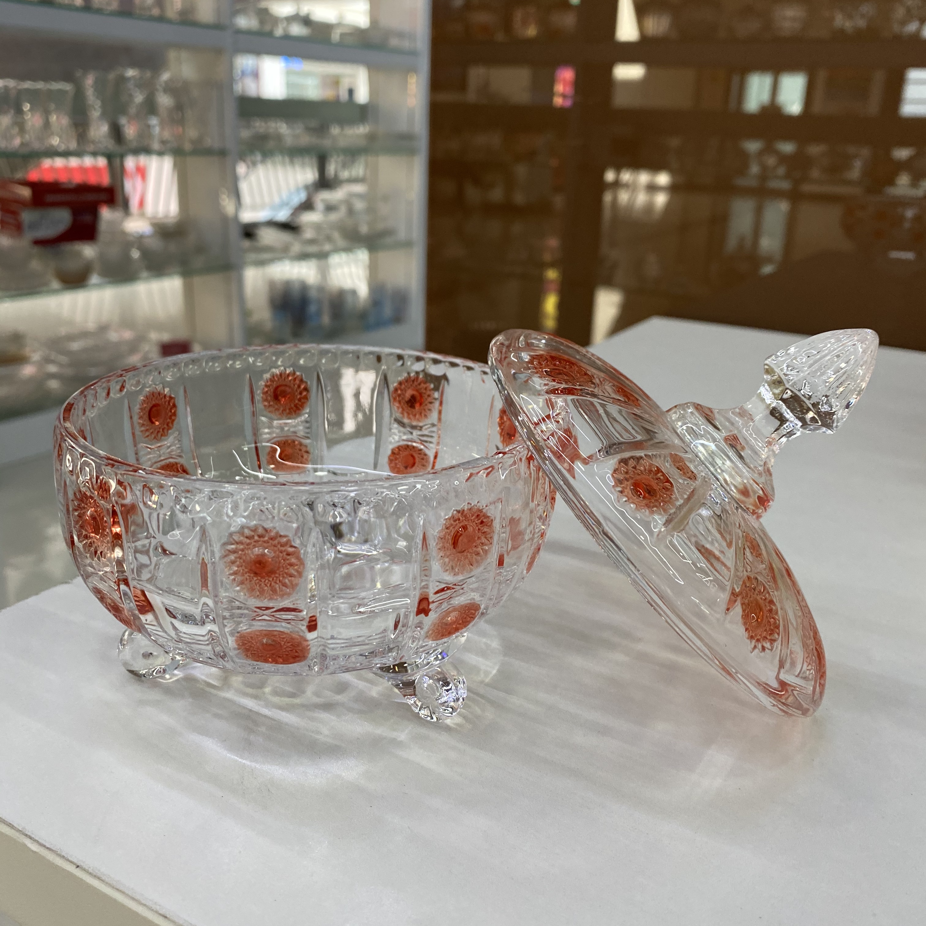 橘色带盖子厂家直销玻璃蒙古包水晶玻璃糖缸玻璃首饰盒蒙古包水晶糖缸详情图2