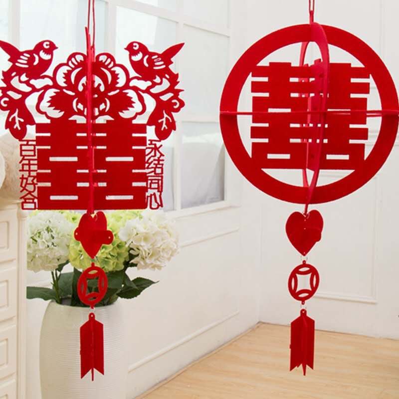 结婚商场喜庆布置室内装饰无纺布挂件喜字拉花囍庆用品详情图1