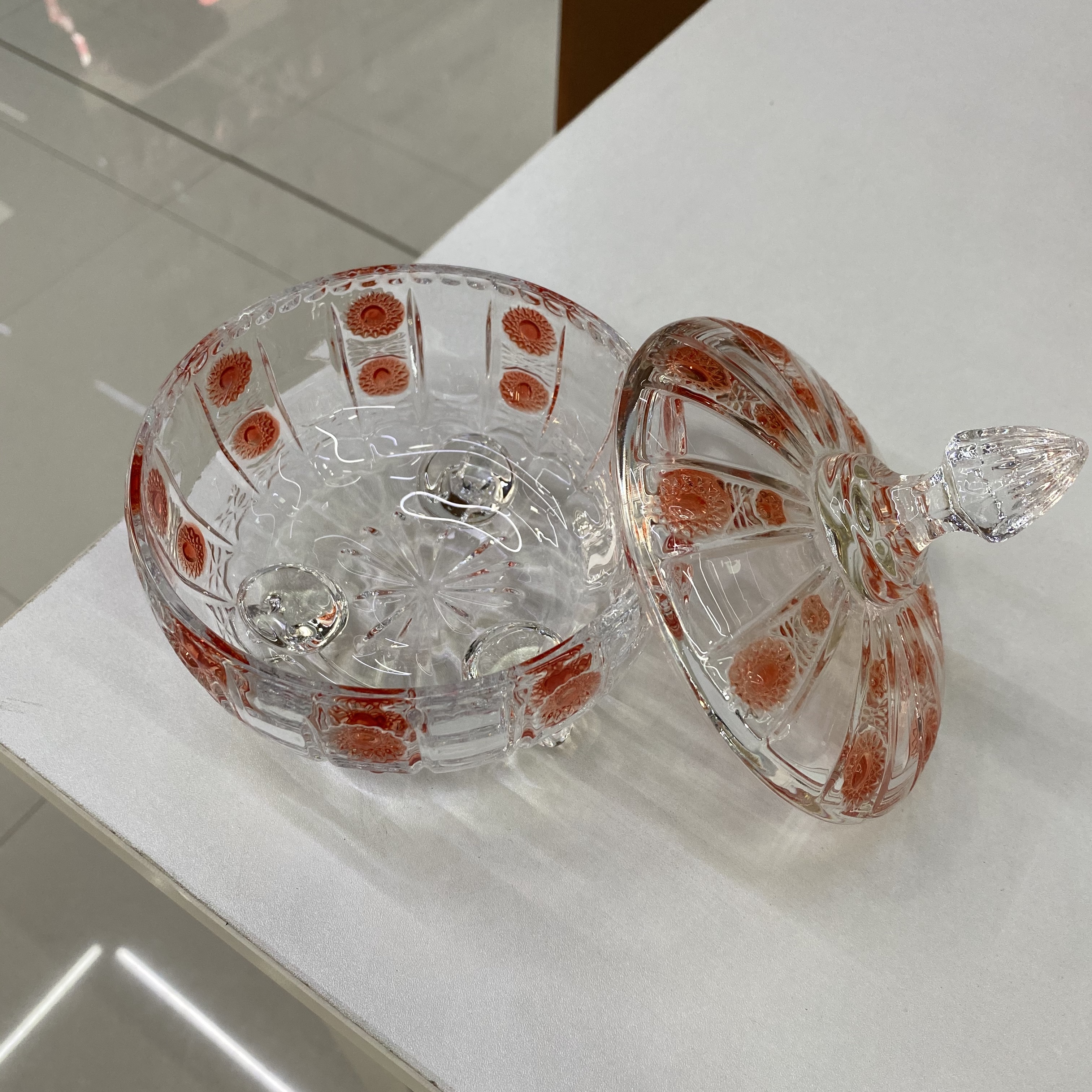 橘色带盖子厂家直销玻璃蒙古包水晶玻璃糖缸玻璃首饰盒蒙古包水晶糖缸详情图3