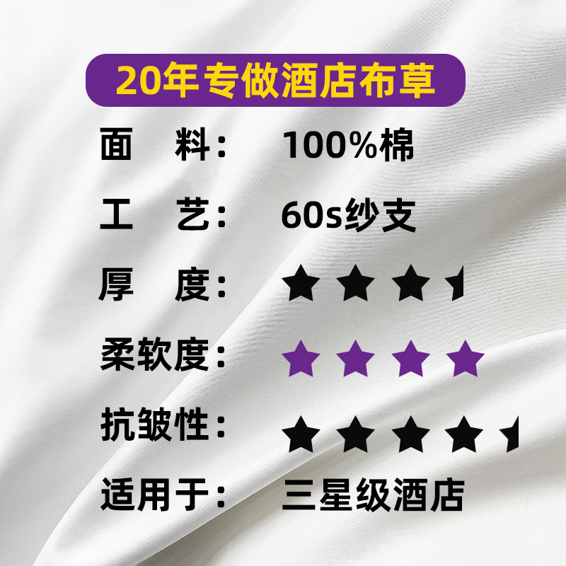 亚朵全季同款60支纯棉白色贡缎酒店布草单被套民宿宾馆床上用品详情图5