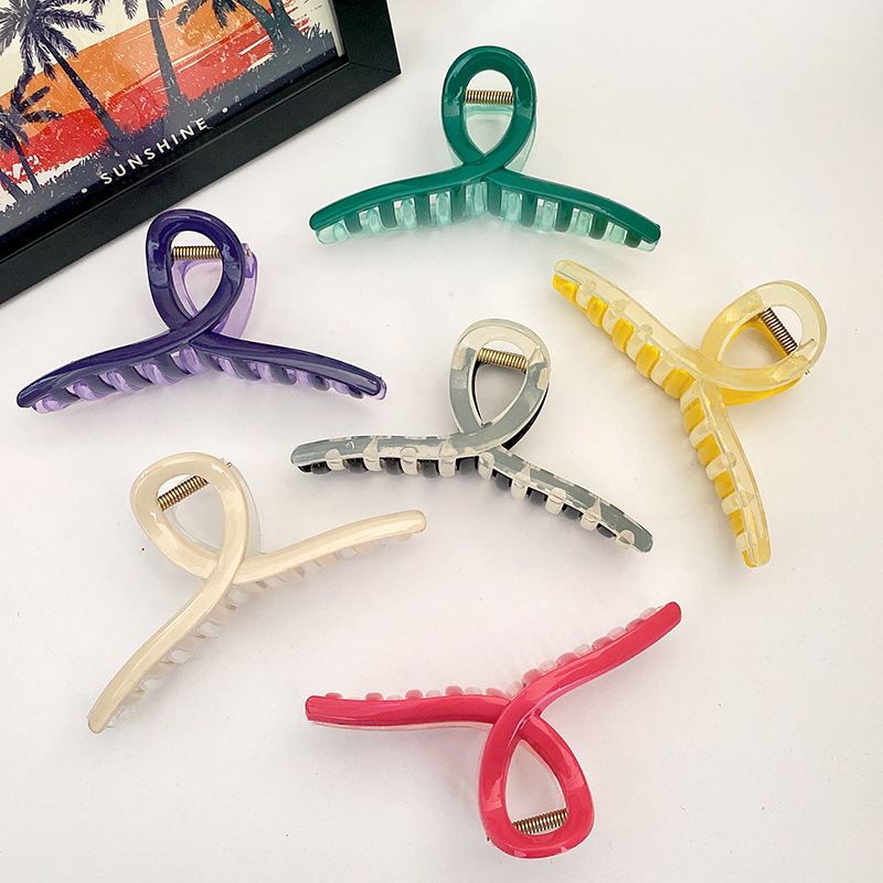 双面拼色抓夹网红鲨鱼夹简约后脑勺大夹子头饰发夹详情图1
