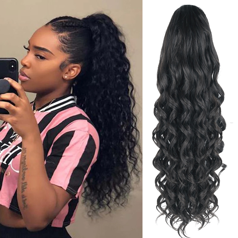 欧美长马尾假发化纤蓬松小卷假发女wig接发马尾辫 ponytail 批发详情图1