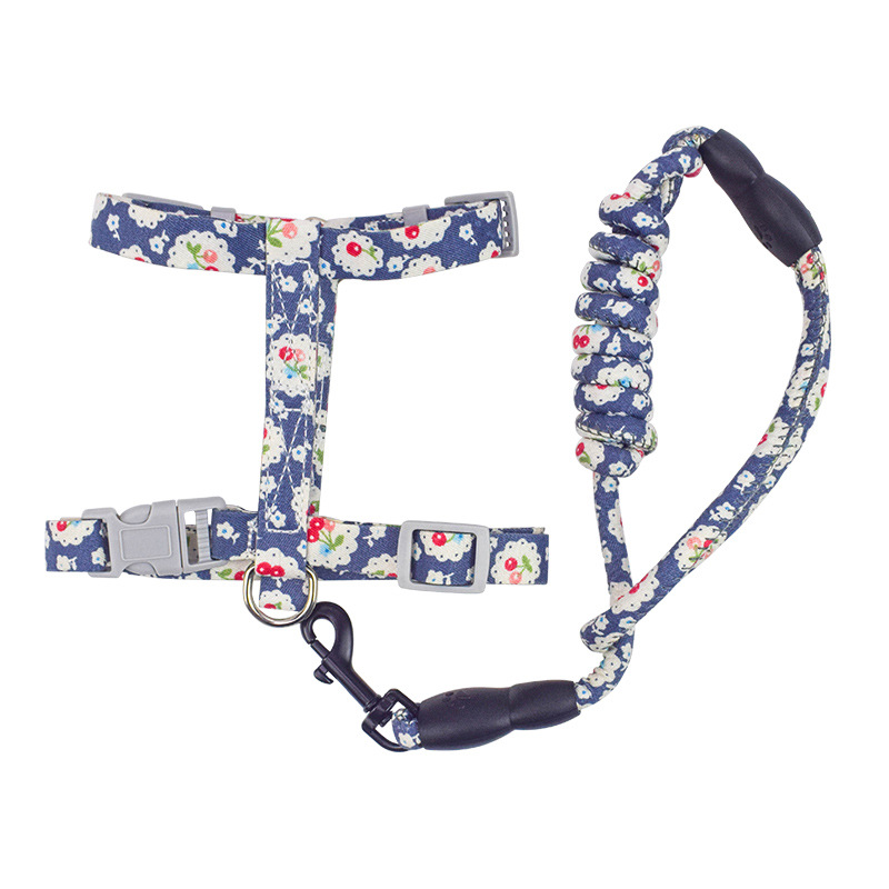 宠物用品宠物用品猫咪牵引绳厂家批发 和风印花猫咪胸背带牵引绳 工字型遛猫绳圆绳详情图5