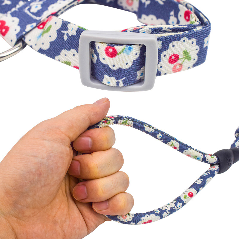 宠物用品宠物用品猫咪牵引绳厂家批发 和风印花猫咪胸背带牵引绳 工字型遛猫绳圆绳详情图3