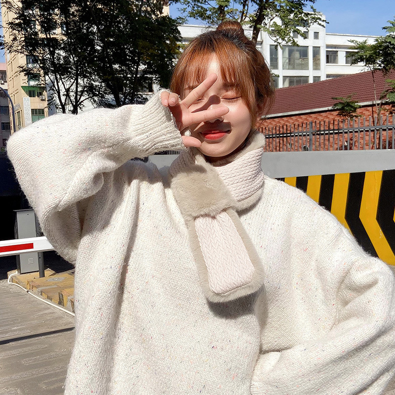 韩版獭兔毛围脖女秋冬季新款百搭仿皮草围巾学生毛绒双面冬天保暖详情图4