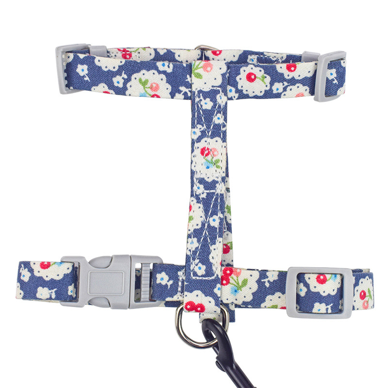 宠物用品宠物用品猫咪牵引绳厂家批发 和风印花猫咪胸背带牵引绳 工字型遛猫绳圆绳详情图4