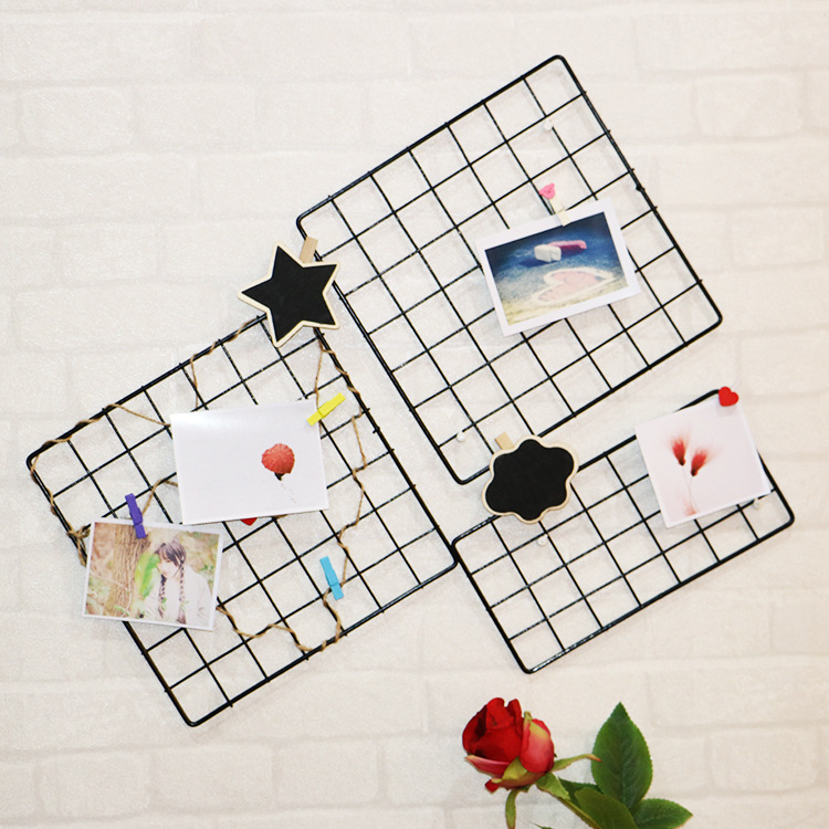 照片墙方形黑色铁丝网 铁艺网格 照片展架 简易装修架 装饰网详情图2