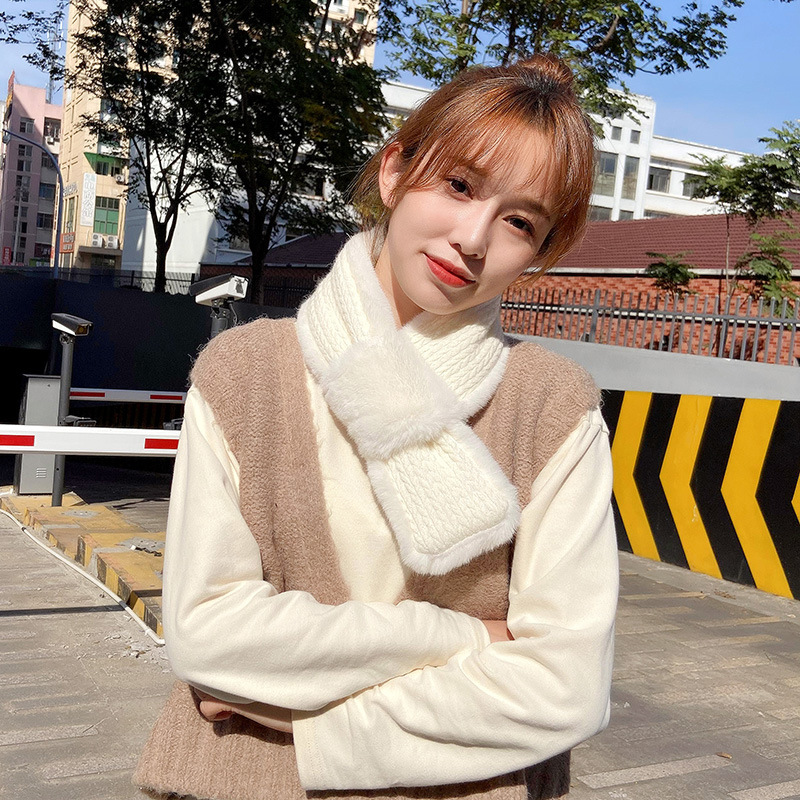 韩版獭兔毛围脖女秋冬季新款百搭仿皮草围巾学生毛绒双面冬天保暖详情图1