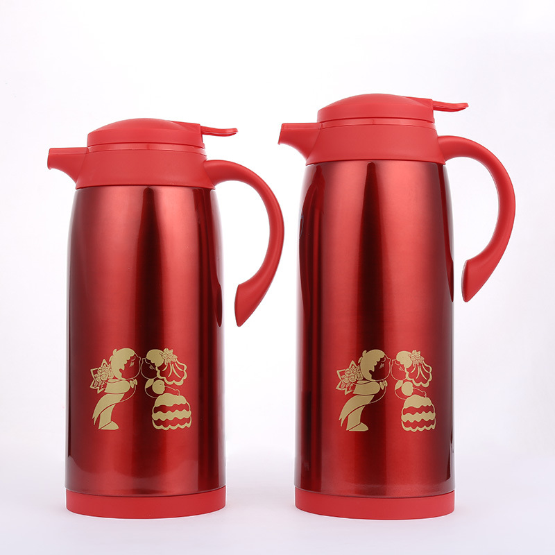 婚庆用品大红印花不锈钢保温壶冬季新款热水壶保温瓶中式开水壶详情图1
