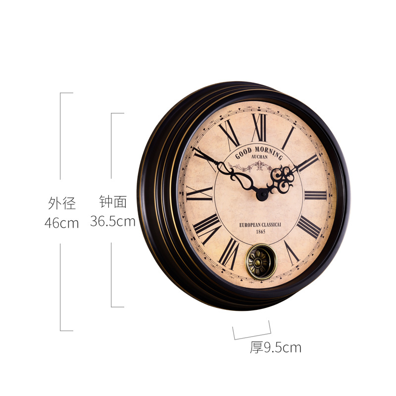 欧式复古客厅静音挂钟美式仿古摇摆怀旧时钟时尚创意挂表石英钟表详情图4