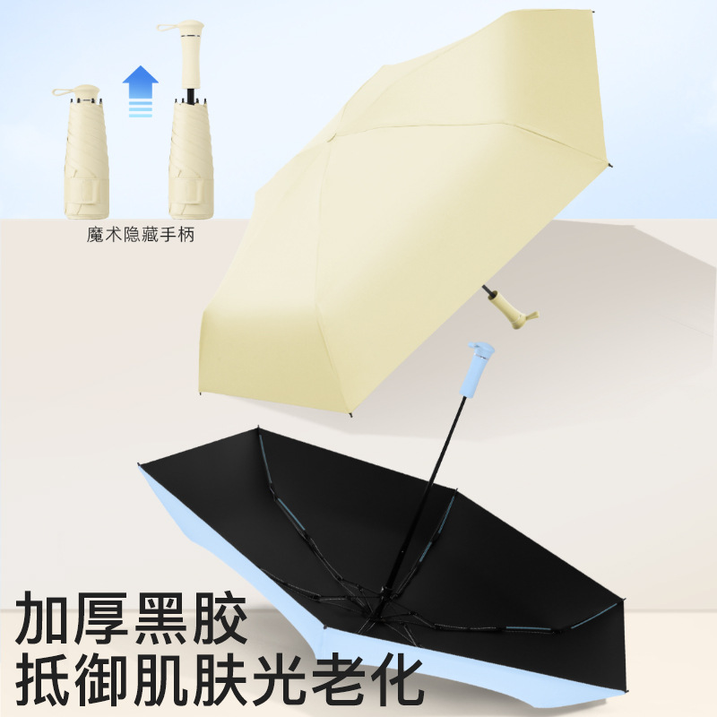 迷你五折雨伞女高级感晴雨两用黑胶防晒胶囊太阳伞折叠伞定制logo详情图2