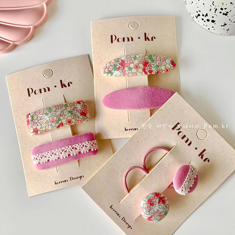 pom.kr 迪士尼韩版粉色碎花布艺女童发夹甜美侧边刘海夹碎发发饰m001详情图4