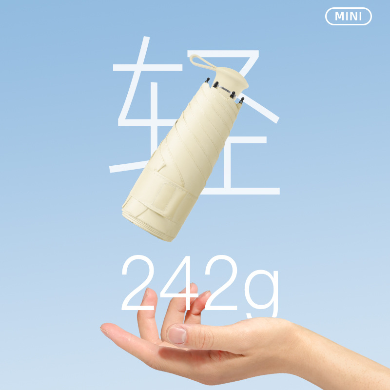 迷你五折雨伞女高级感晴雨两用黑胶防晒胶囊太阳伞折叠伞定制logo详情图3