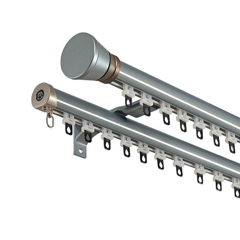 轻奢罗马杆滑轨一体杆窗帘杆下滑轨道隐形不露码窗帘杆窗帘轨道详情图1