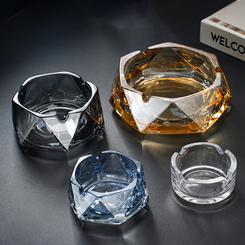 创意轻奢高档烟灰缸批发家用欧式烟缸水晶玻璃高颜值大号圆形烟碟烟灰缸玻璃烟灰缸详情图1