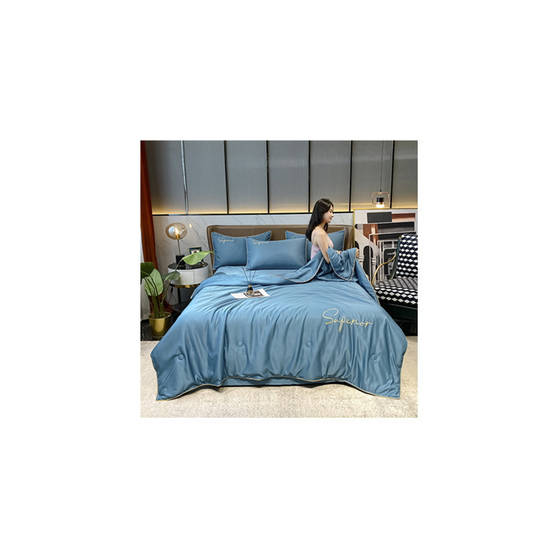 纯色水洗冰丝夏凉被精美刺绣薄被子空调被四件套可配礼盒厂家批发详情图5