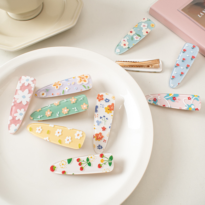 春天亚克力发夹侧夹卡通可爱刘海小夹子花朵鸭嘴夹发卡发饰品批发                              详情图3