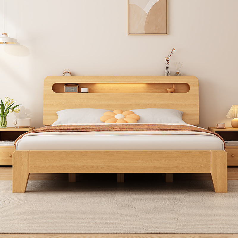 实木床简约现代1.5米双人床主卧1.8m出租房家用储物1.2米单人床架详情图2