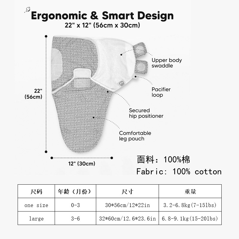 纯棉婴儿睡袋襁褓sleepsack swaddle秋冬a类外贸跨境批量定制详情图2