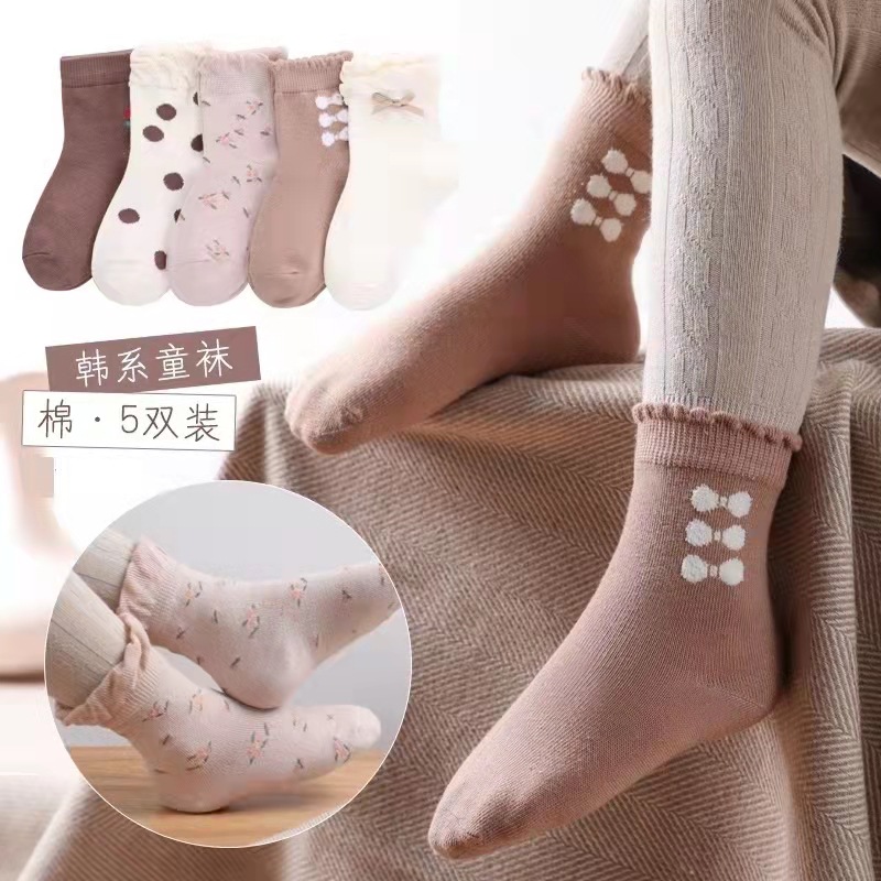 严选儿童袜子秋冬季女童花边棉袜手缝蝴蝶结森系公主袜韩版宝宝袜详情图4