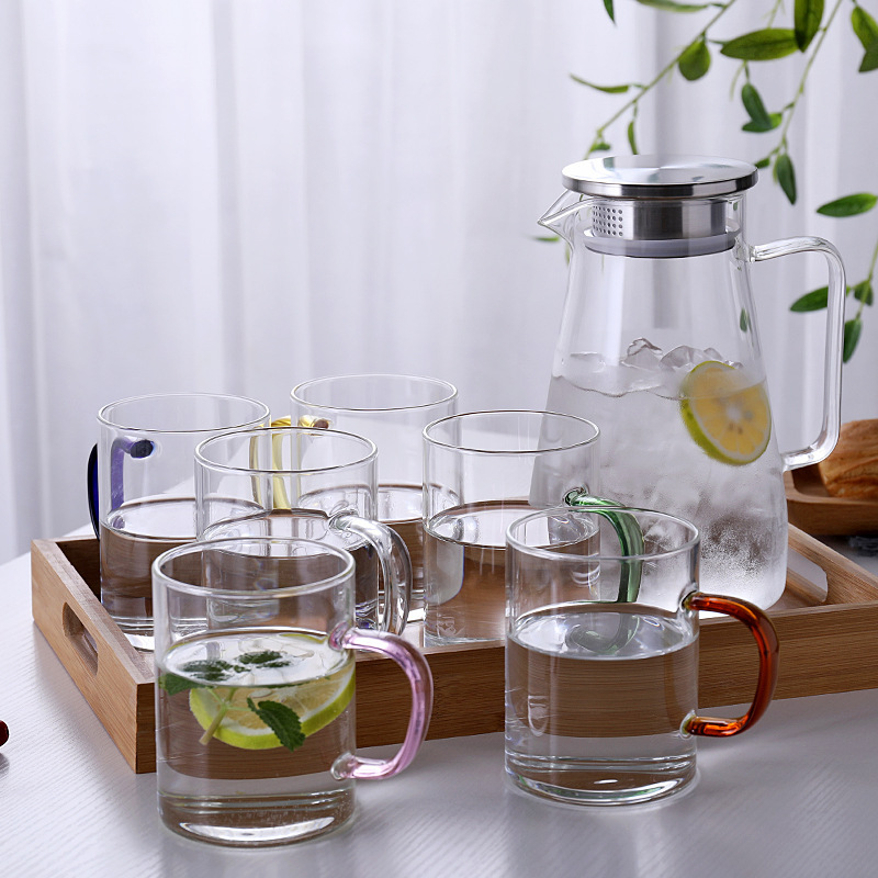 透明高硼硅单层把手杯家用耐热玻璃杯泡茶杯多色把手杯可定制logo详情图2