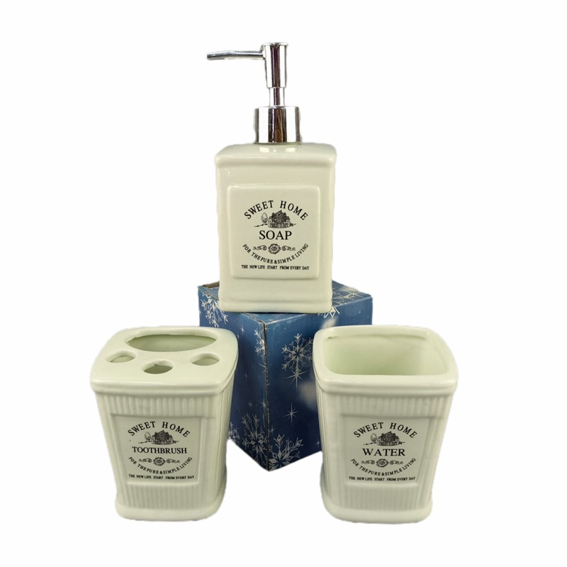 严选北欧浮雕陶瓷卫浴三件套刷牙漱口杯浴室套装牙刷架卫浴套洗漱详情图5