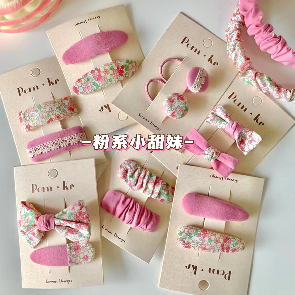 pom.kr 迪士尼韩版粉色碎花布艺女童发夹甜美侧边刘海夹碎发发饰m001详情图1