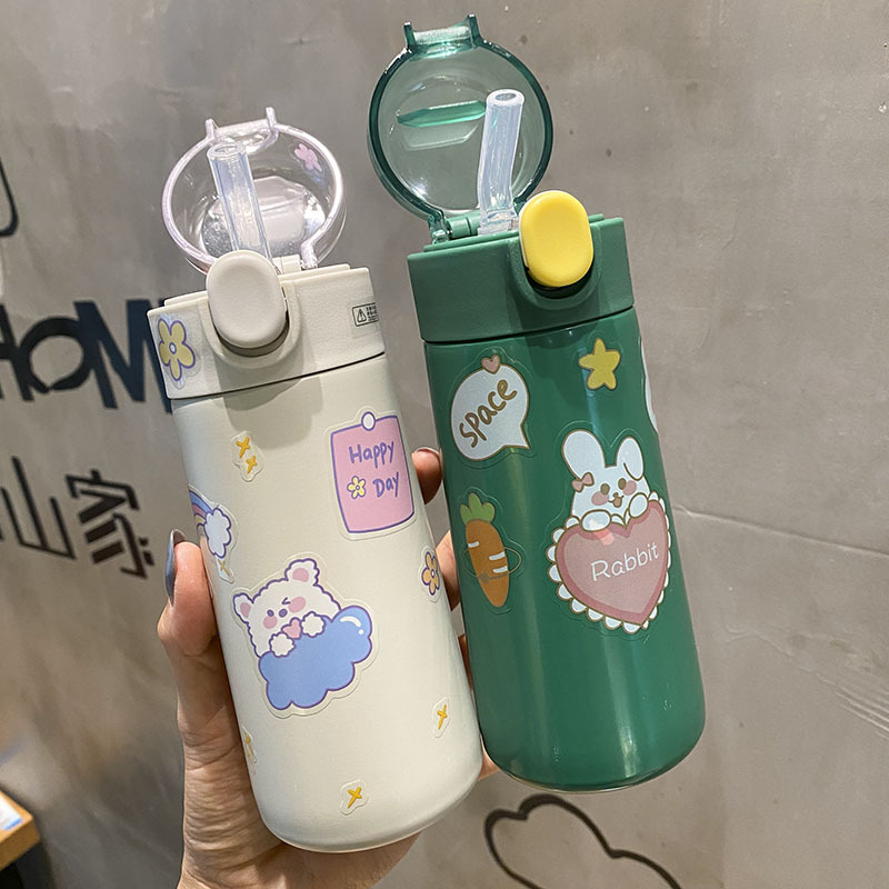 百利友卡通时尚儿童吸管保温杯304不锈钢学生水杯手提杯子送贴纸详情图3