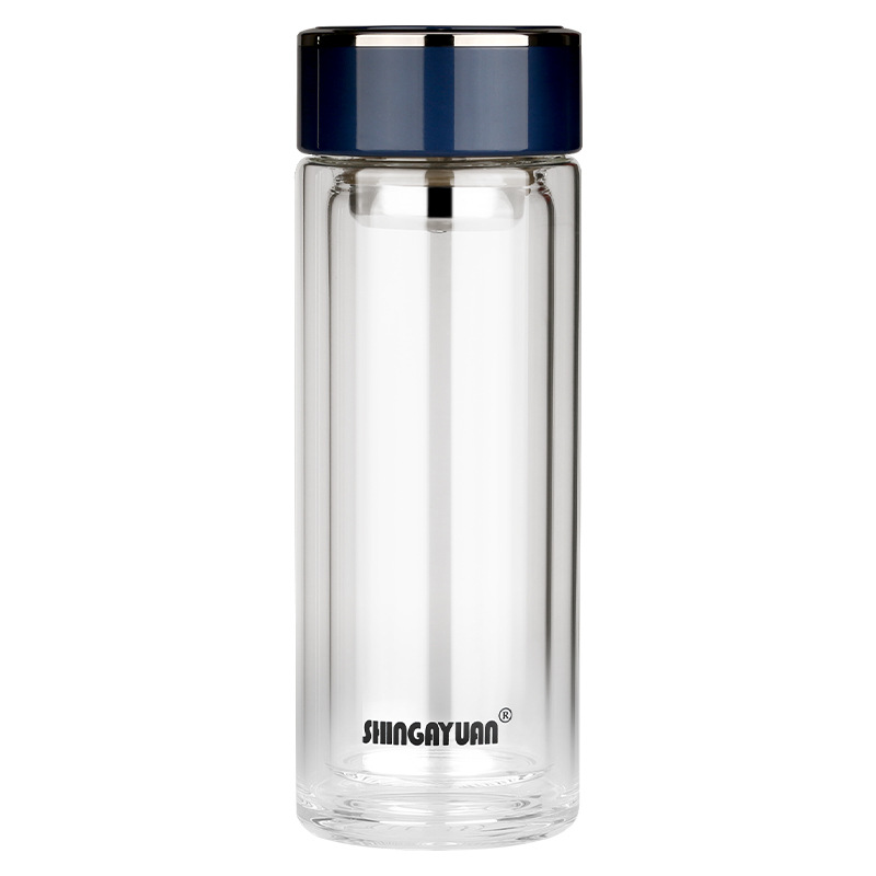 上海新家园双层玻璃杯防摔隔热泡茶杯子商务便携时尚水晶保温杯详情图5