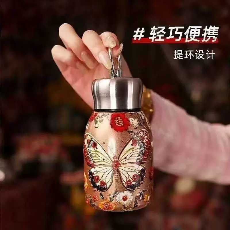 复古国潮孔雀小胖丁保温杯便携提手办公室 学生水杯迷你随行杯详情图1