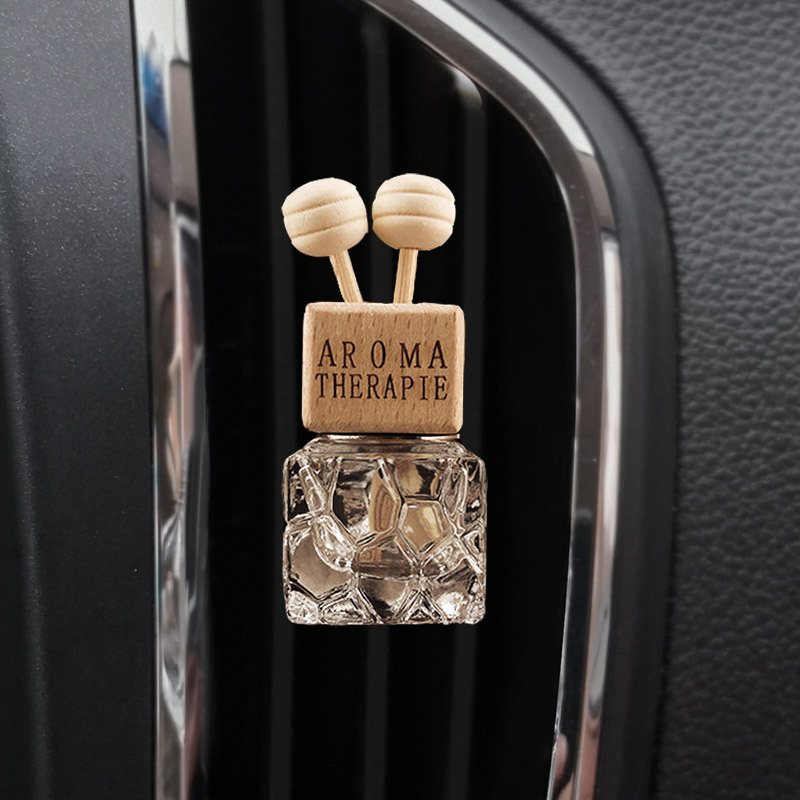 水立方出风口香水瓶空瓶汽车玻璃香薰瓶木质创意车内香水摆件用品详情图4